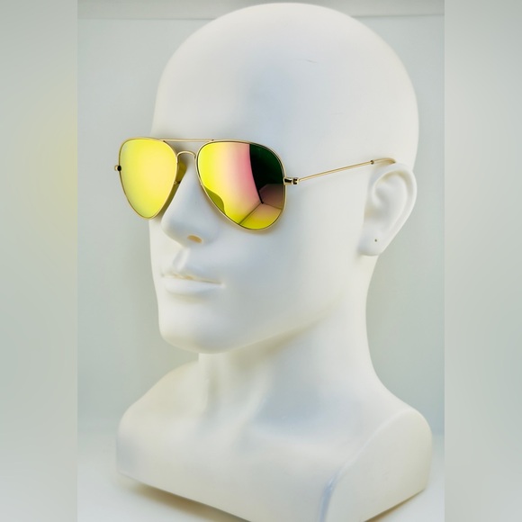 Ray-Ban Sunglasses Aviator Flash Lenses RB3025 Matte Gold Frame Yellow Lenses - Picture 2 of 16